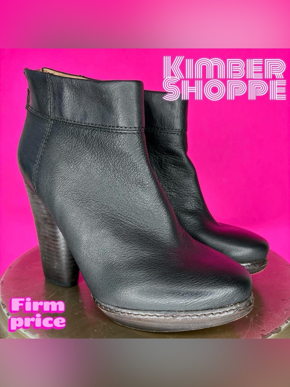 Modern Vintage Allison Black Leather Platform Stacked Heel Ankle Boot EU 36 US 6